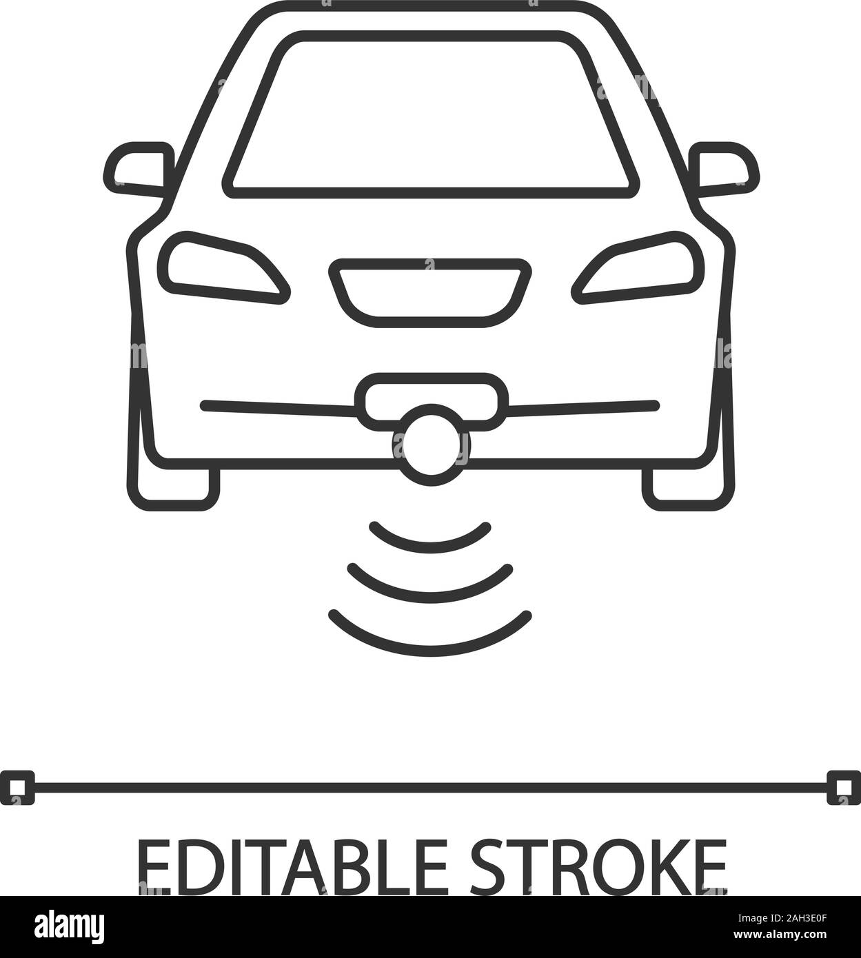 Smart car in front view linear icon. NFC auto. Intelligent vehicle ...