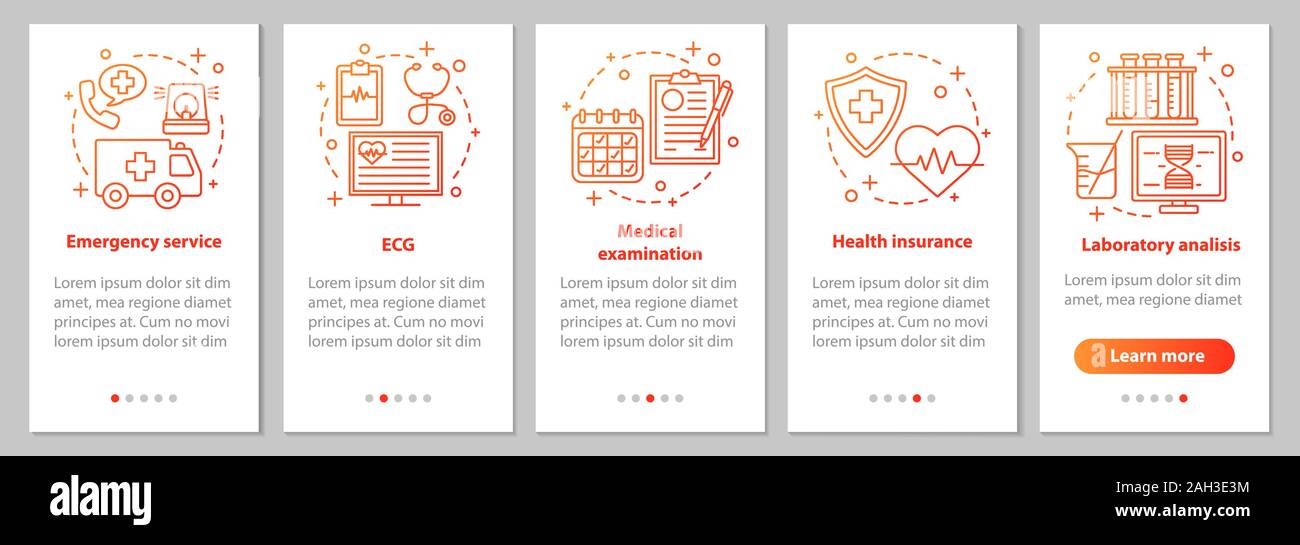 Medicine and healthcare onboarding mobile app page screen with linear ...