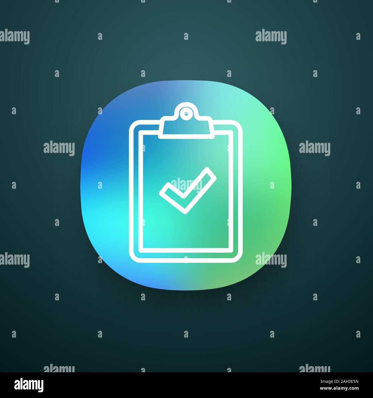 Clipboard with check mark app icon. Test, exam successfully completed ...