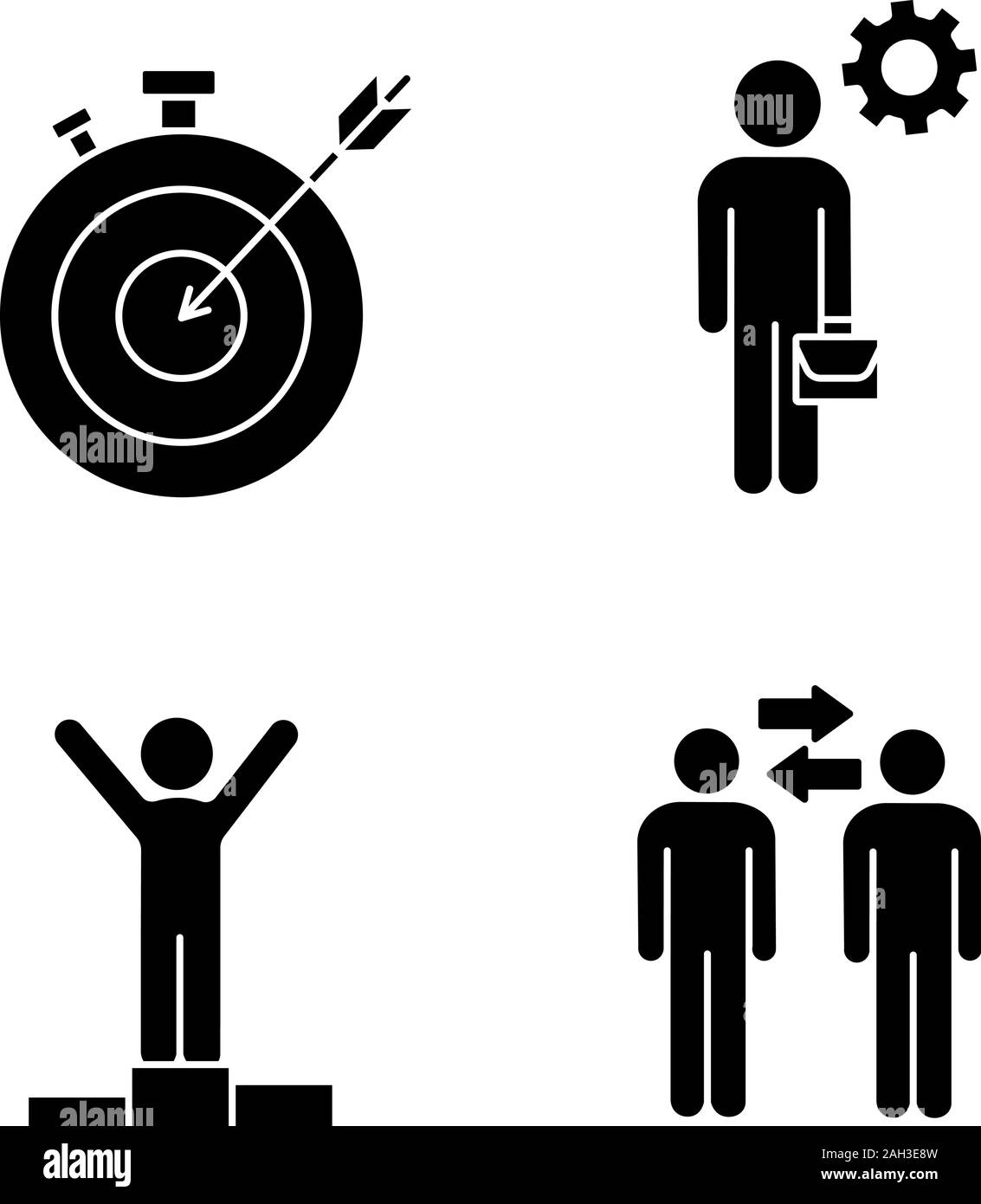 Business management glyph icons set. Smart goal, manager, champion ...
