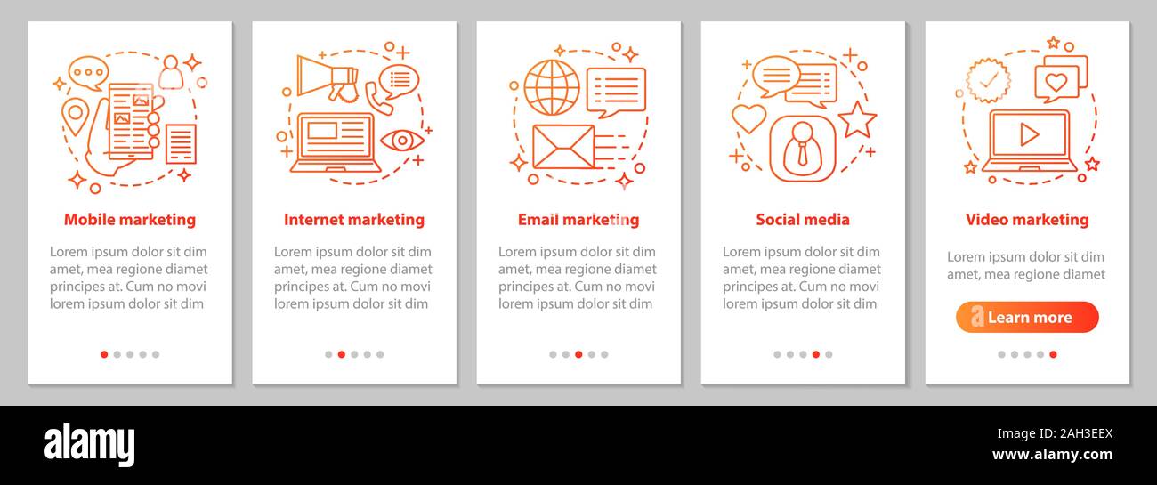 Marketing onboarding mobile app page screen with linear concepts ...