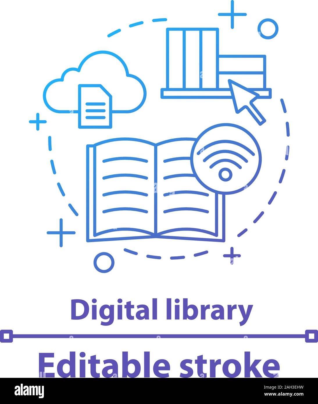 Digital library concept icon. Elibrary. Online education. Electronic