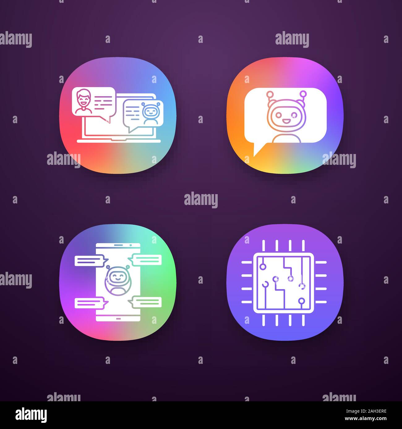 Chatbots app icons set. UI/UX user interface. Virtual assistants ...