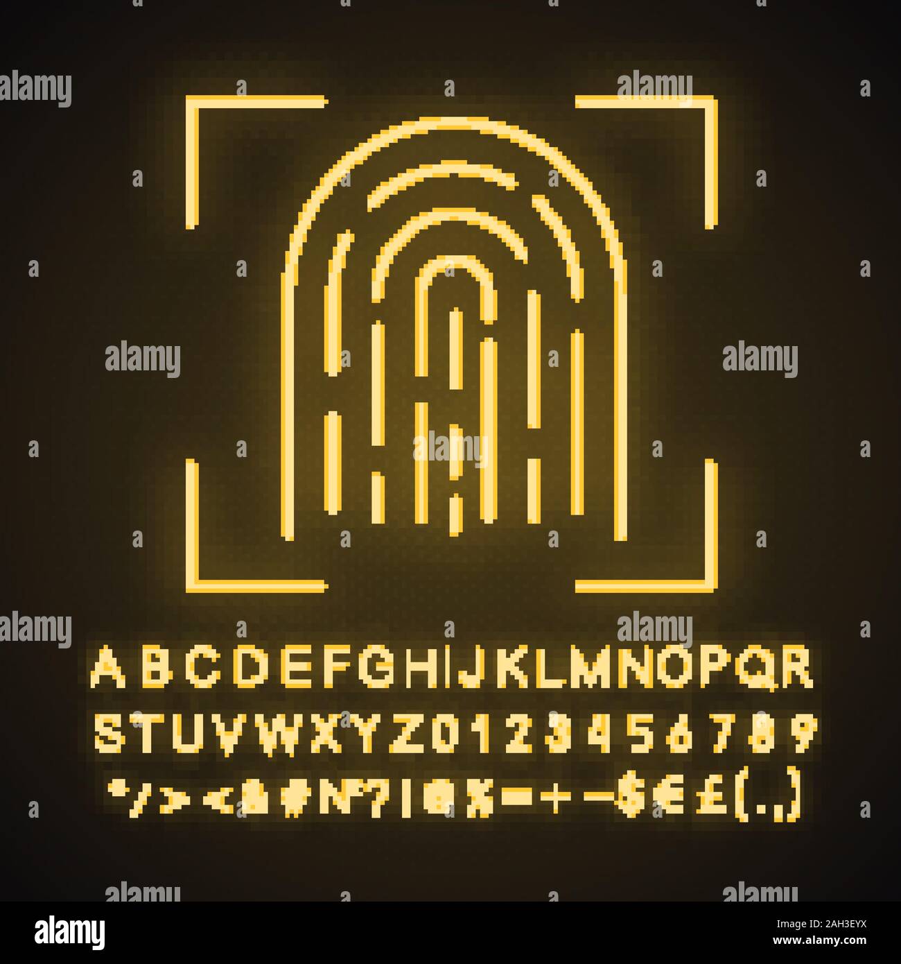 Fingerprint scanning neon light icon. Touch id. Biometric identification. Fingerprint