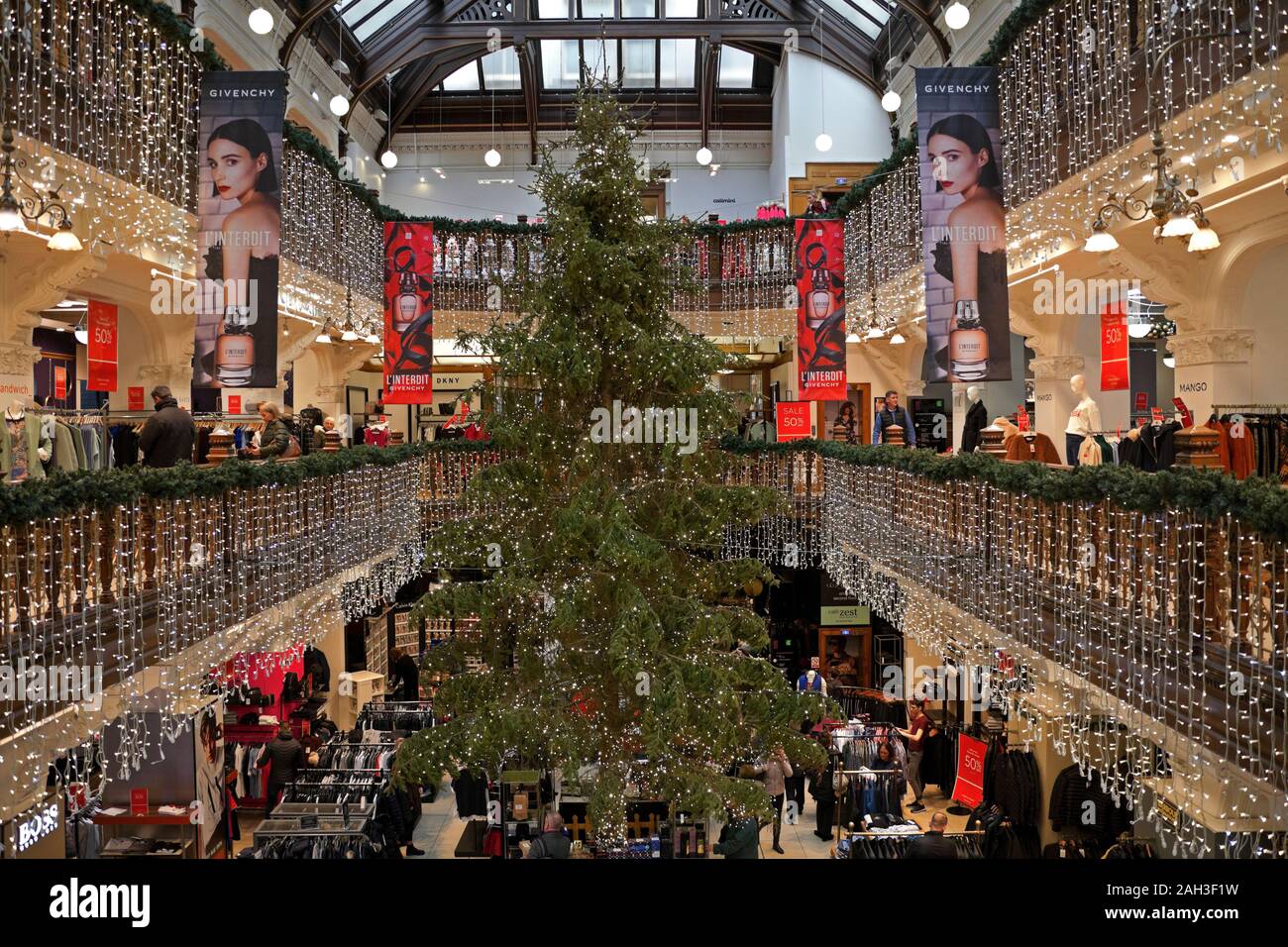 Jenners, Edinburgh, Christmas tree, department store, Scotland UK. Stock Photo