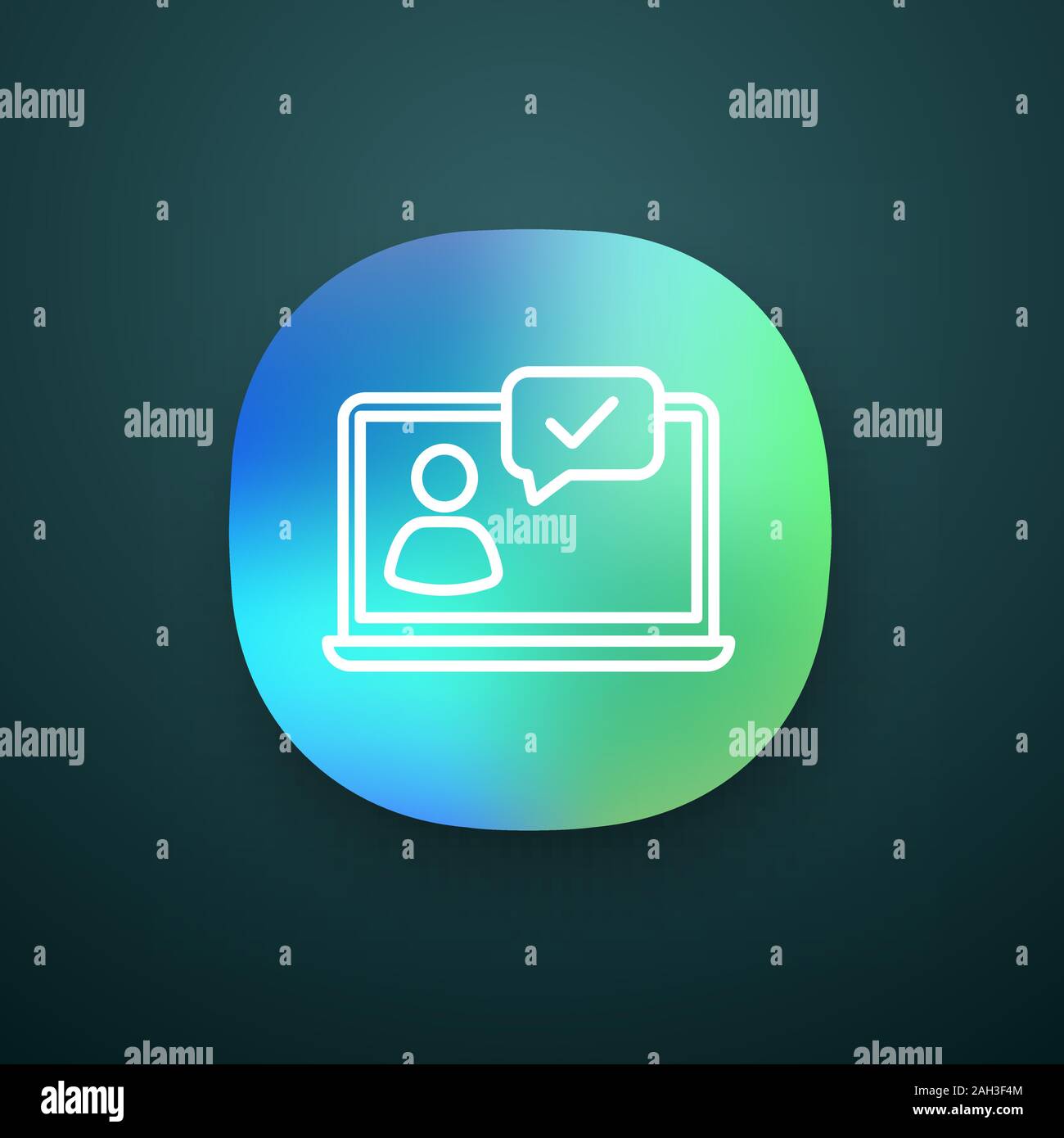 Approved chat app icon. Chatbot. Online verification. UI/UX user interface. Support chat. Online communication. User page. Web or mobile application. Stock Vector