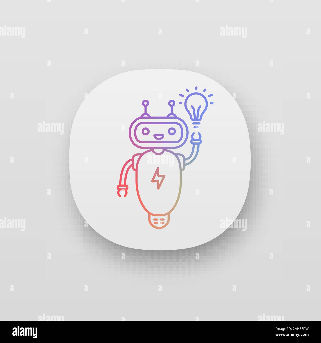 New idea chatbot app icon. UI/UX user interface. Talkbot with lightbulb. Virtual assistant. Modern robot. Online support chat bot. Web or mobile appli Stock Vector
