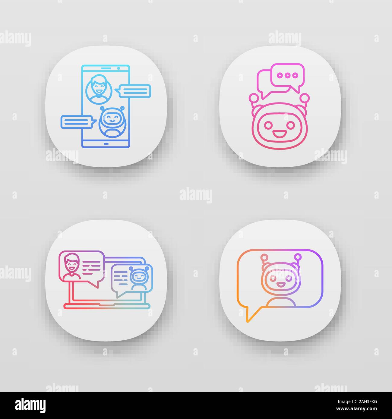 Chatbots app icons set. UI/UX user interface. Virtual assistants ...