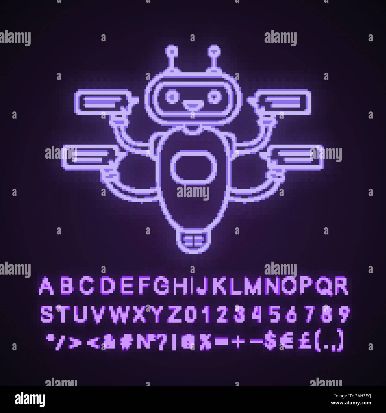 Chatbot with speech bubbles neon light icon. Talkbot chatting to ...