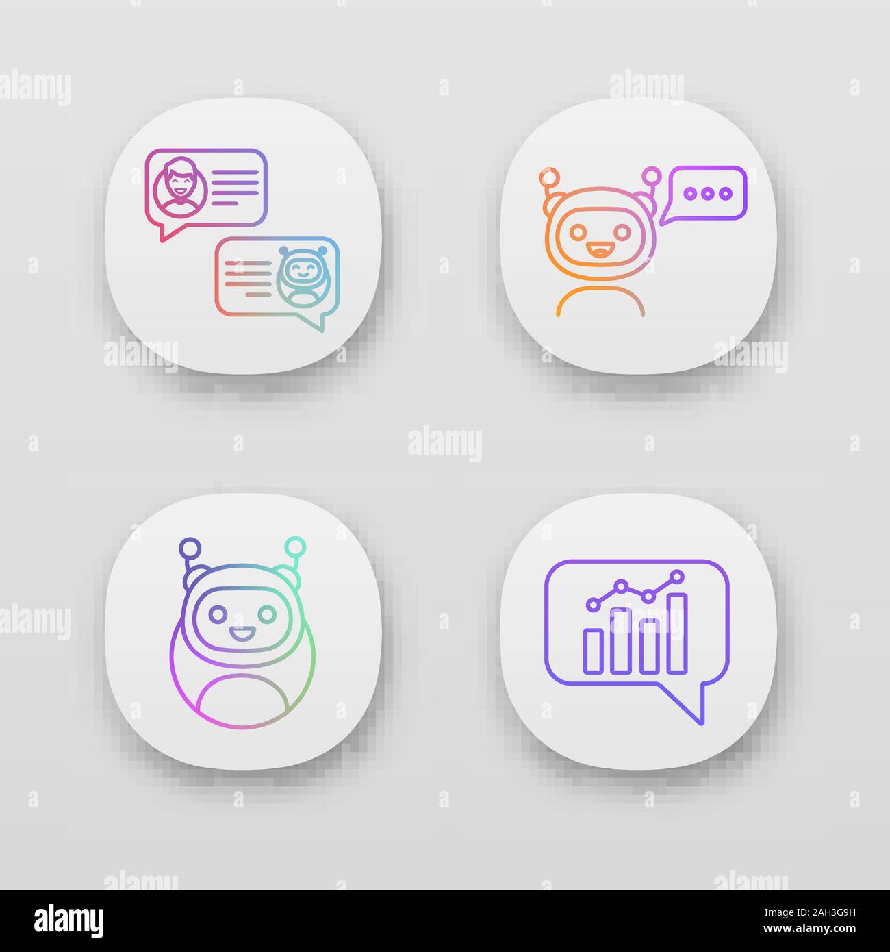 Chatbots app icons set. UI/UX user interface. Virtual assistants. Graph ...