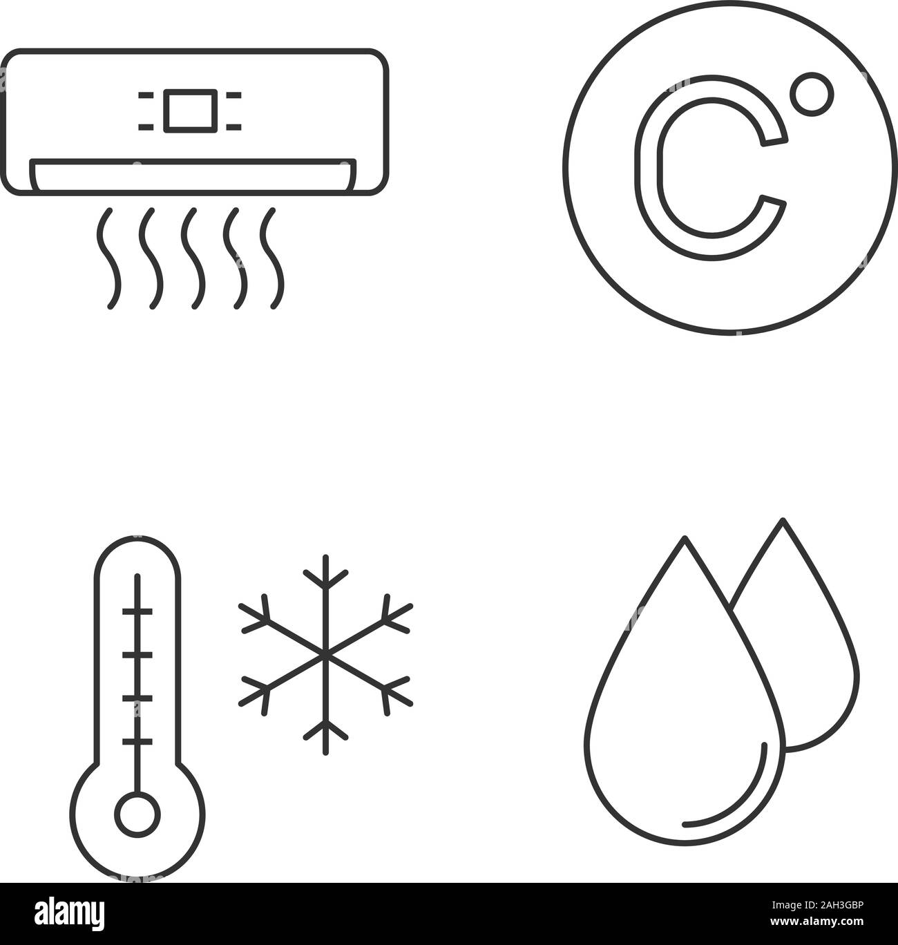 Air conditioning linear icons set. Air conditioner, Celsius degree