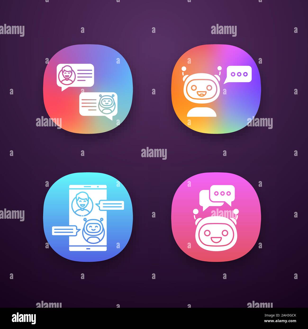 Chatbots app icons set. UI/UX user interface. Virtual assistants ...