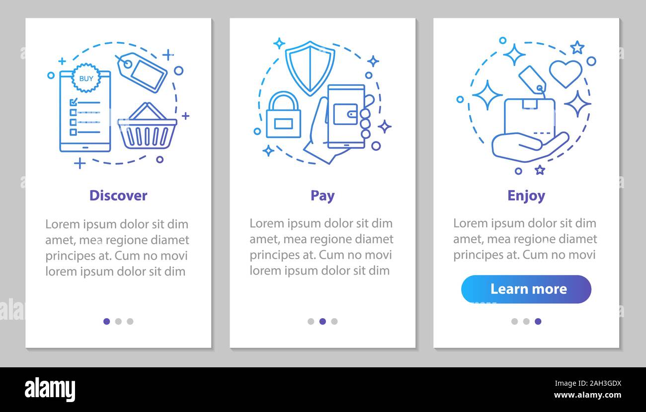 Online shopping onboarding mobile app page screen with linear concepts ...