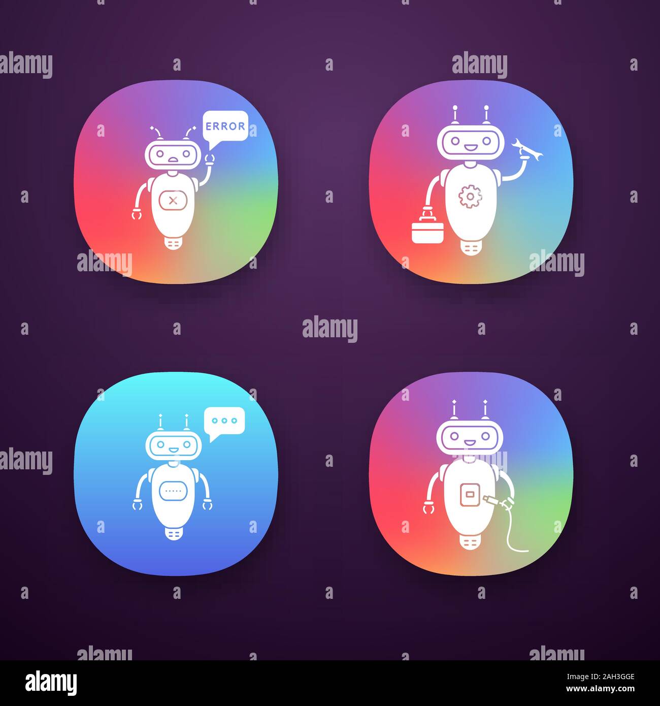 Chatbots app icons set. UI/UX user interface. Talkbots. Virtual ... image.