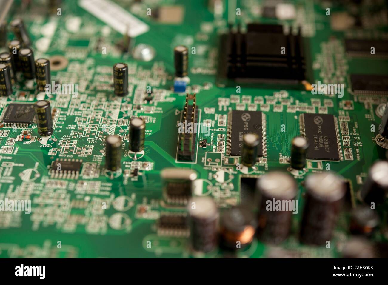 detail of a computer motherboard or printed circuit board containing