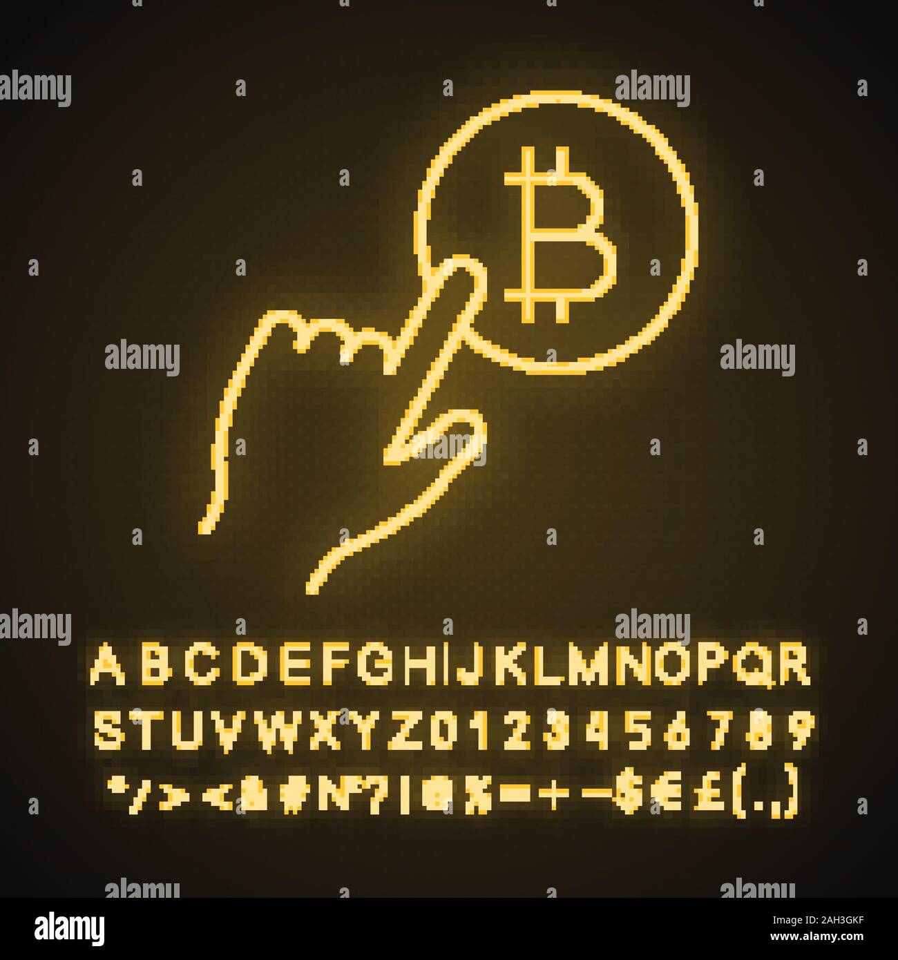 Bitcoin payment button neon light icon. Pay with bitcoin. Cryptocurrency  transaction. Glowing sign with alphabet, numbers and symbols. Hand pressing  b Stock Vector Image & Art - Alamy