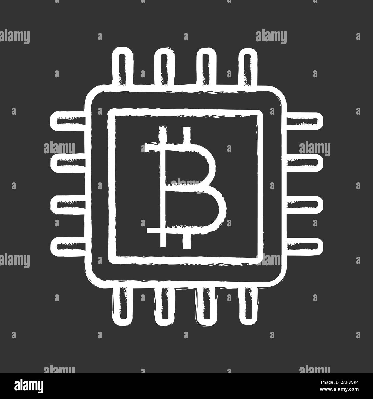 CPU mining chalk icon. Cryptocurrency mining hardware. Bitcoin sign ...