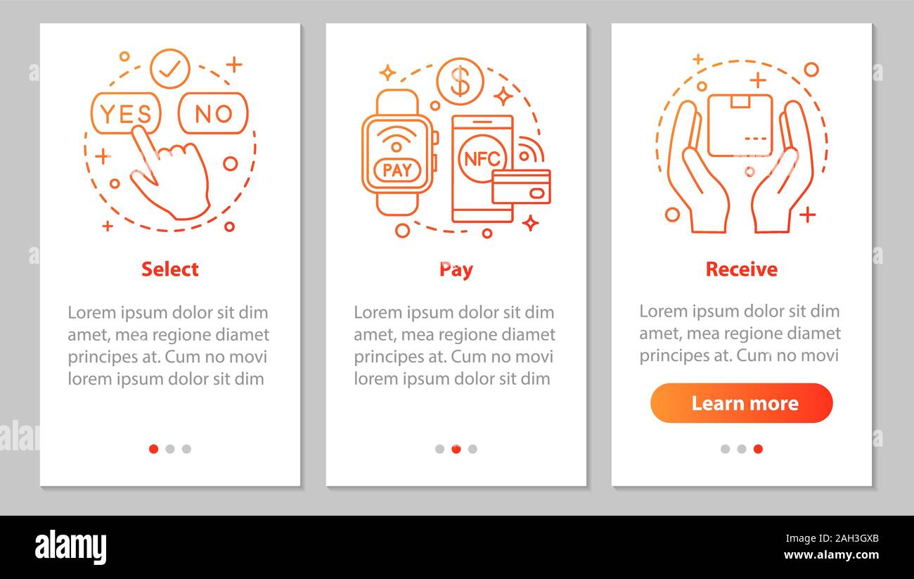 Online shopping onboarding mobile app page screen with linear concepts ...