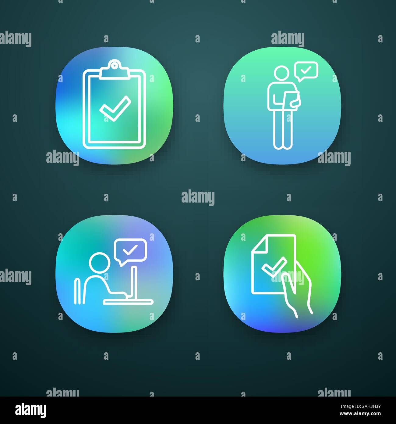 Approve app icons set. Verification and validation. Clipboard with ...