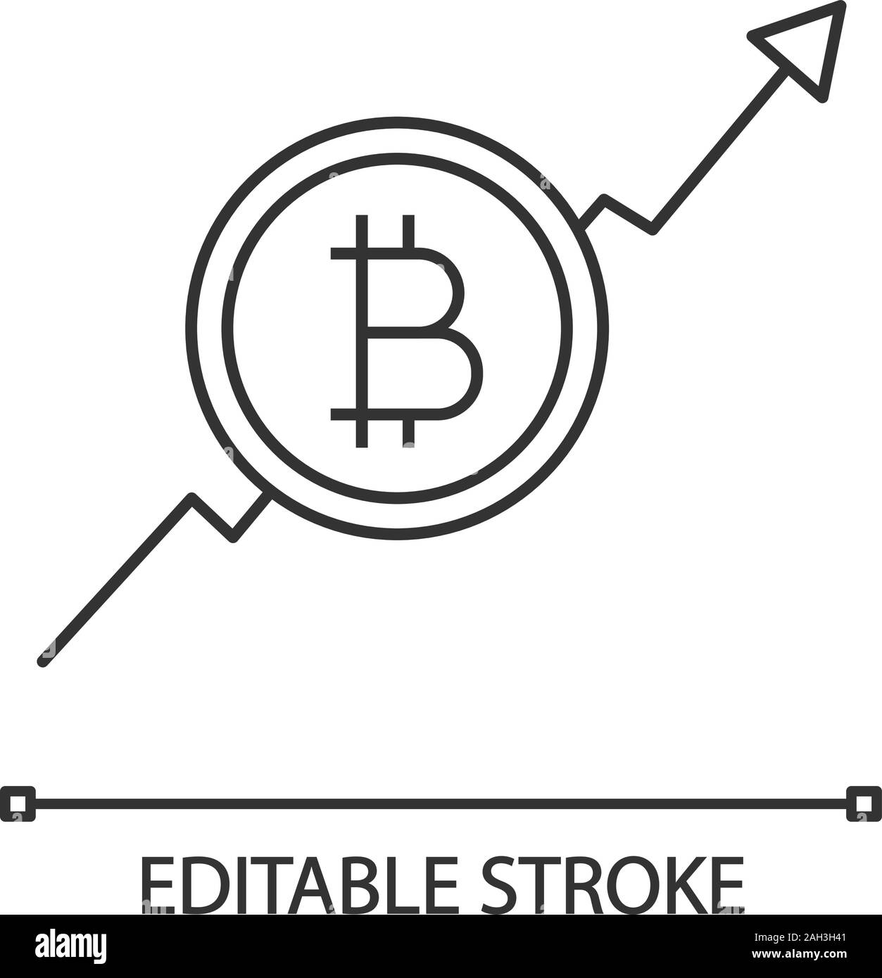 Bitcoin market growth chart linear icon. Cryptocurrency prices rising.  Contour symbol. Statistics diagram with bitcoin sign. Thin line  illustration. V Stock Vector Image & Art - Alamy