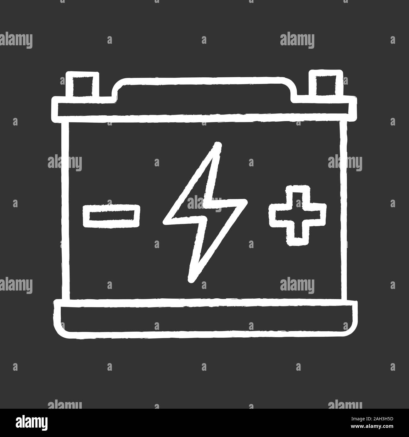 Accumulator chalk icon. Automotive battery. Power supply. Energy accumulation. Lead acid battery. Isolated vector chalkboard illustrations Stock Vector
