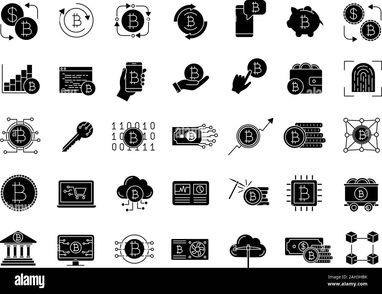 Bitcoin cryptocurrency glyph icons set. Digital money. Crypto currency.  Mining business. Bitcoin trading. Silhouette symbols. Vector isolated  illustra Stock Vector Image & Art - Alamy