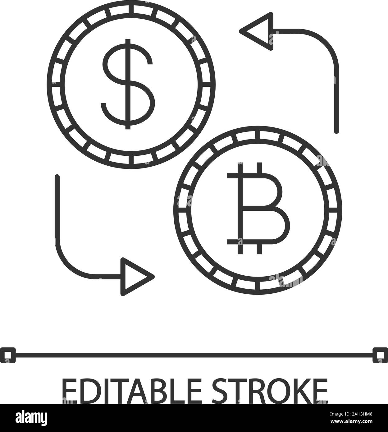 Bitcoin and dollar currency exchange linear icon. Cryptocurrency. Thin line  illustration. Refund. Contour symbol. Vector isolated outline drawing. Edi  Stock Vector Image & Art - Alamy