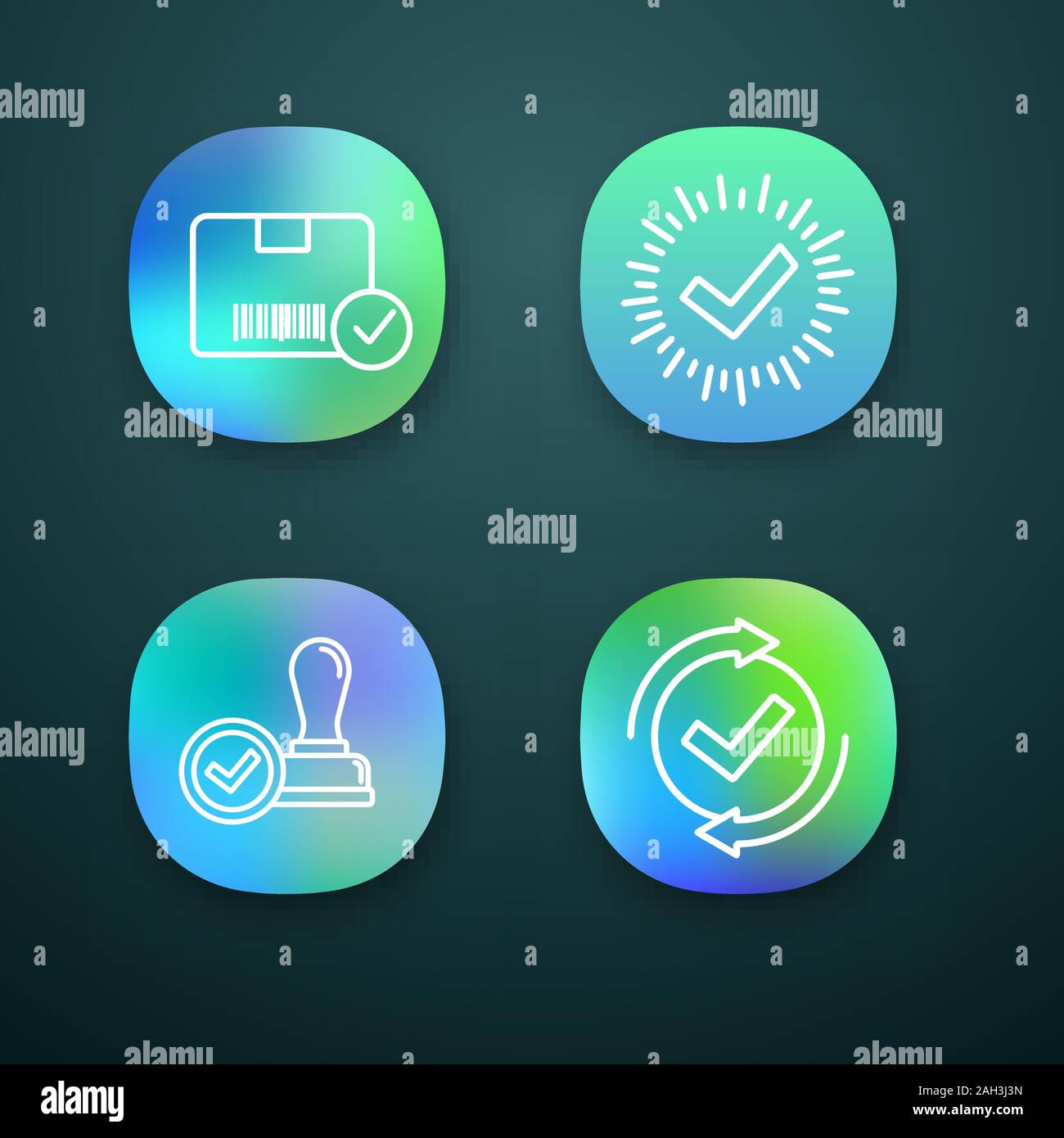 Approve app icons set. Verification and validation. Approved delivery ...