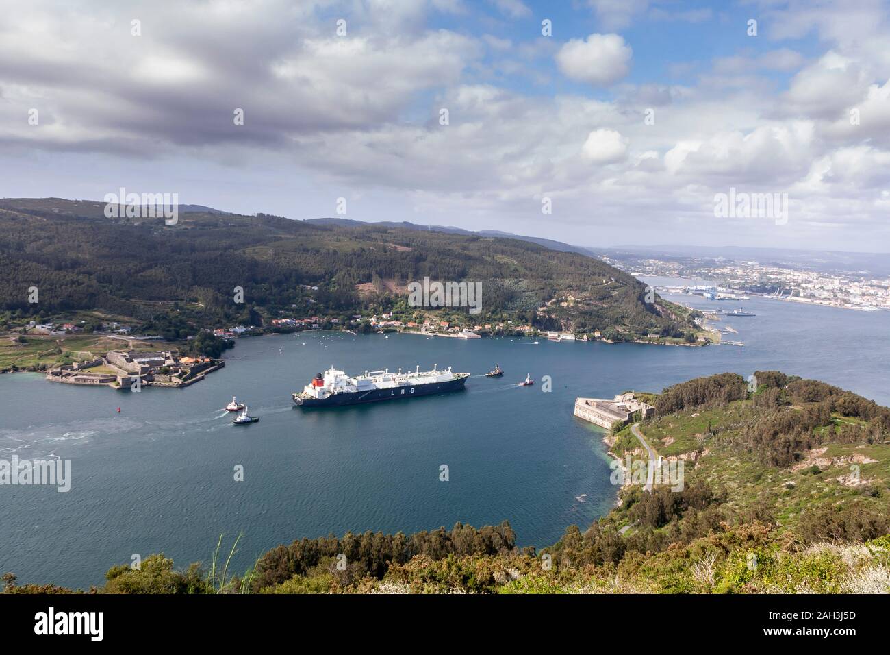 Ferrol, Spain - June 2011: Castillo de Villalba LNG Tanker sailing along the estuary of Ferrol Stock Photo
