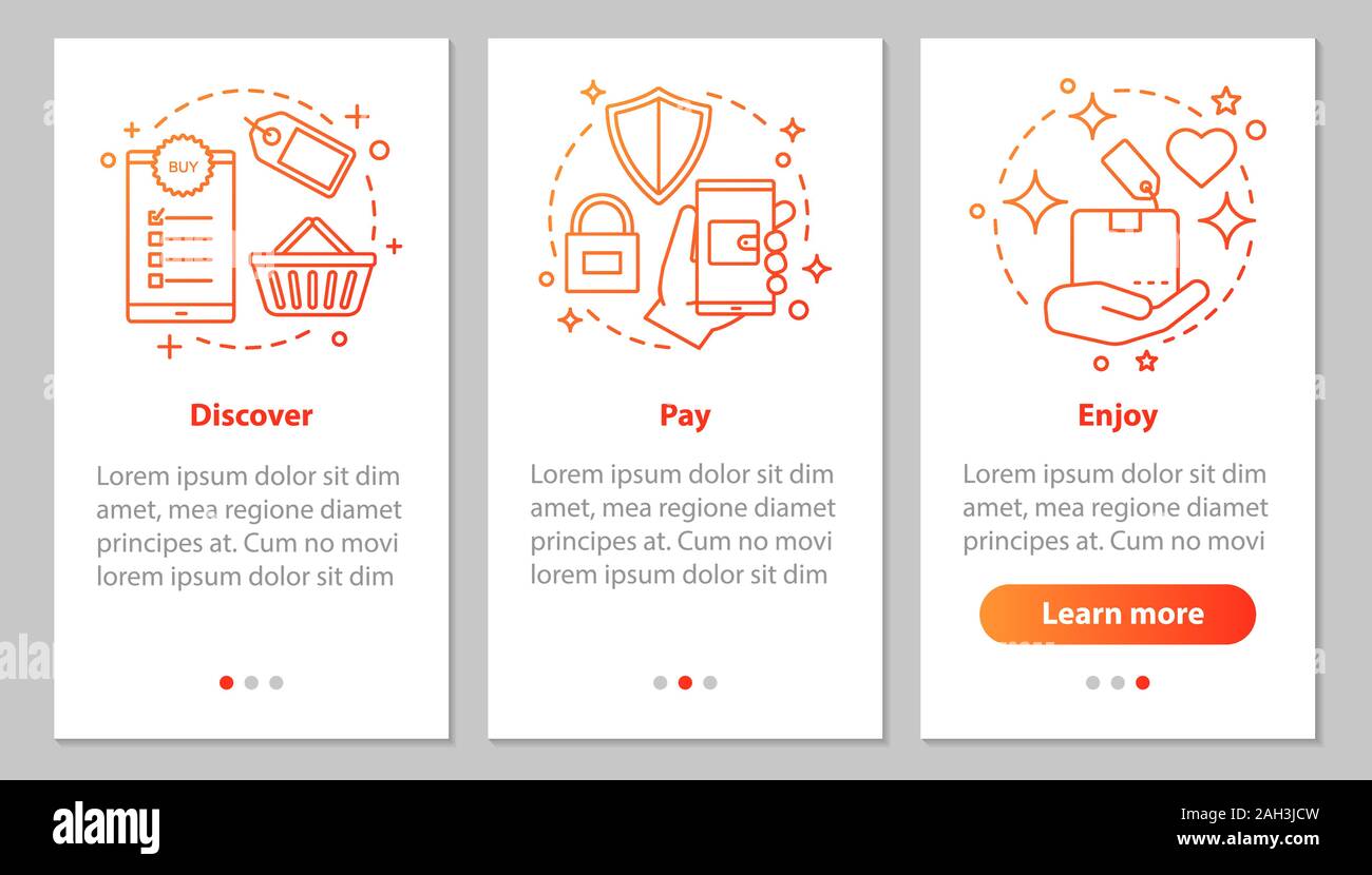 Online shopping onboarding mobile app page screen with linear concepts ...