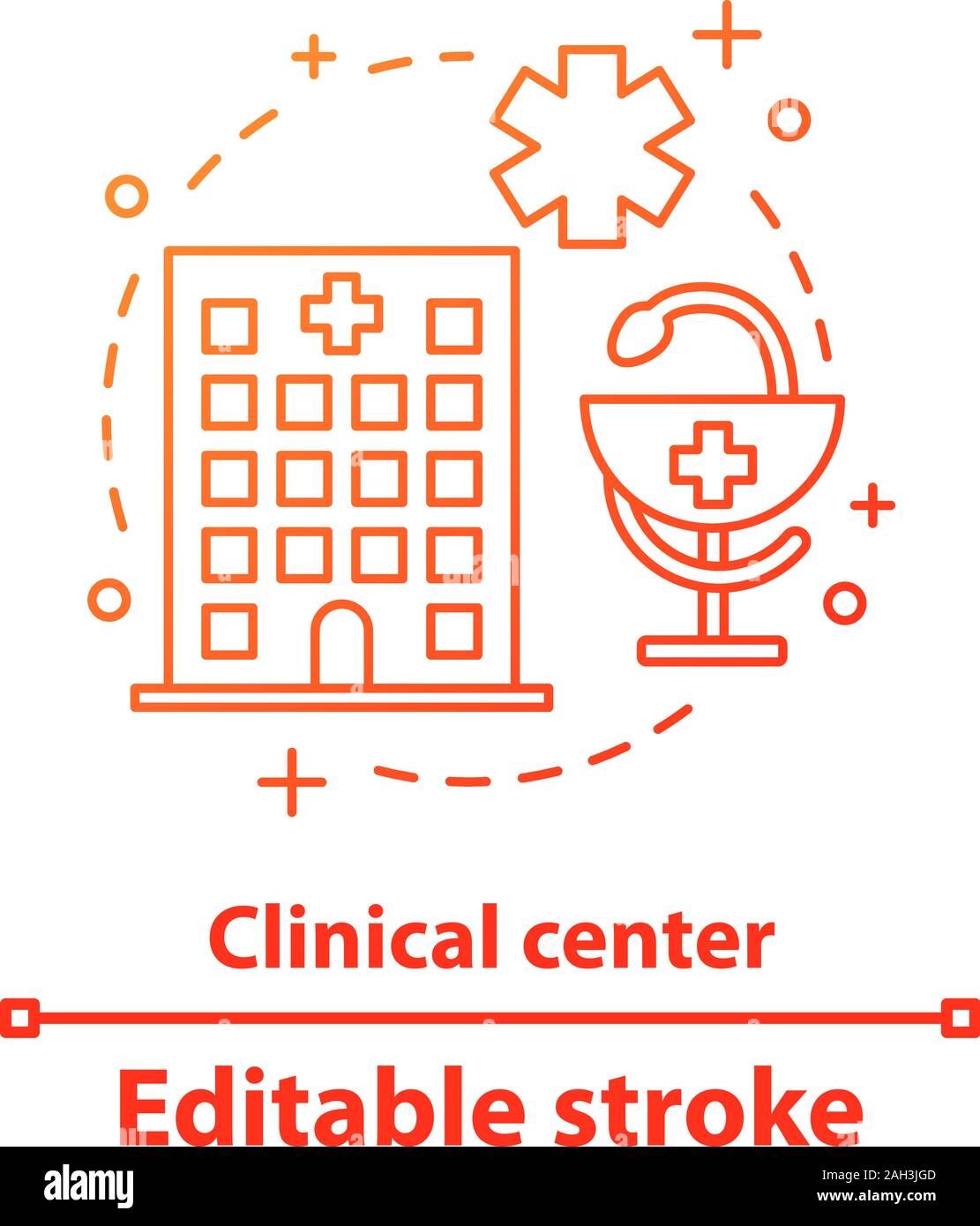 Clinical center concept icon. Medicine and healthcare idea thin line illustration. Hospital. Medical service. Vector isolated outline drawing. Editabl Stock Vector