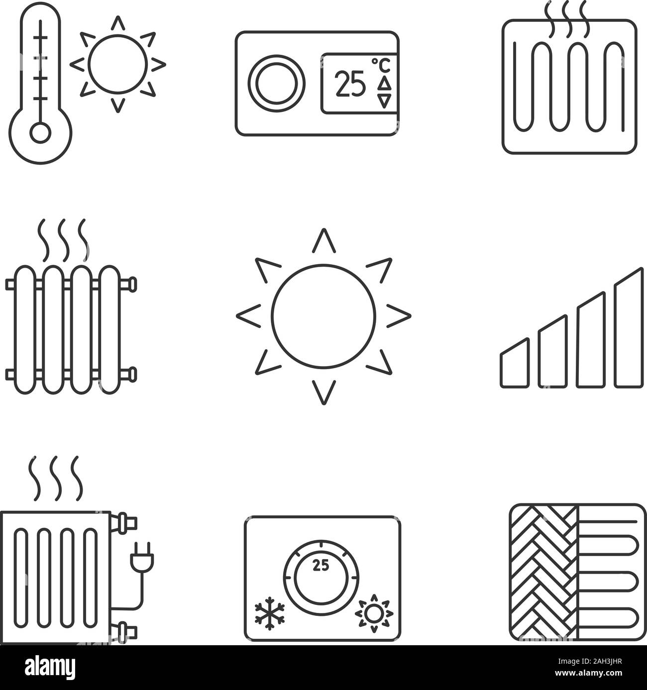 Air conditioning linear icons set. Summer, thermostat, heating