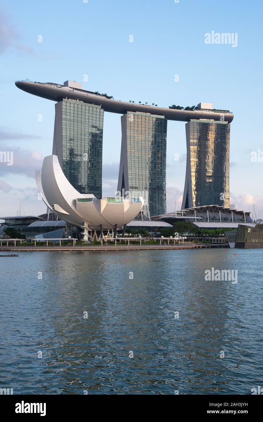 The image of Marina Bay Sands hotel and Art Science Museum. Stock Photo
