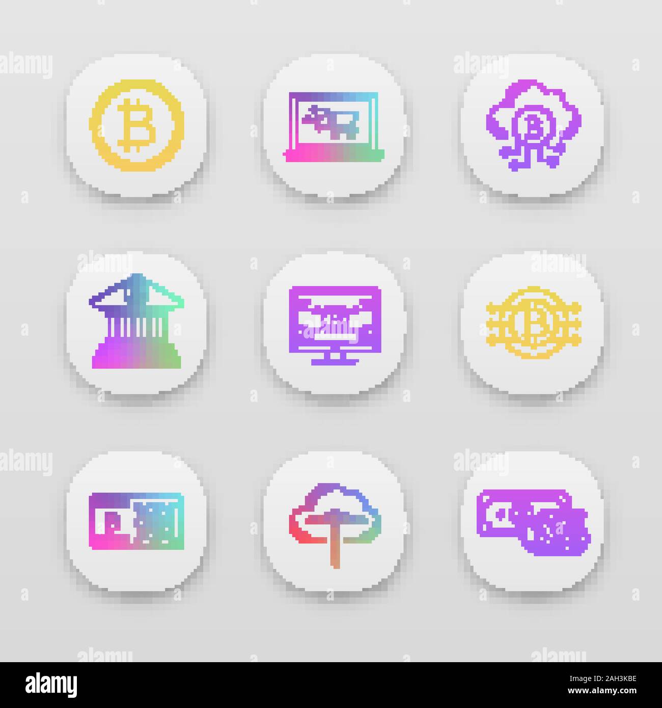 Bitcoin cryptocurrency app icons set. UI/UX user interface. Coin, online  shopping, cloud mining, banking, bitcoin webpage, graphic card, CPU mining,  c Stock Vector Image & Art - Alamy