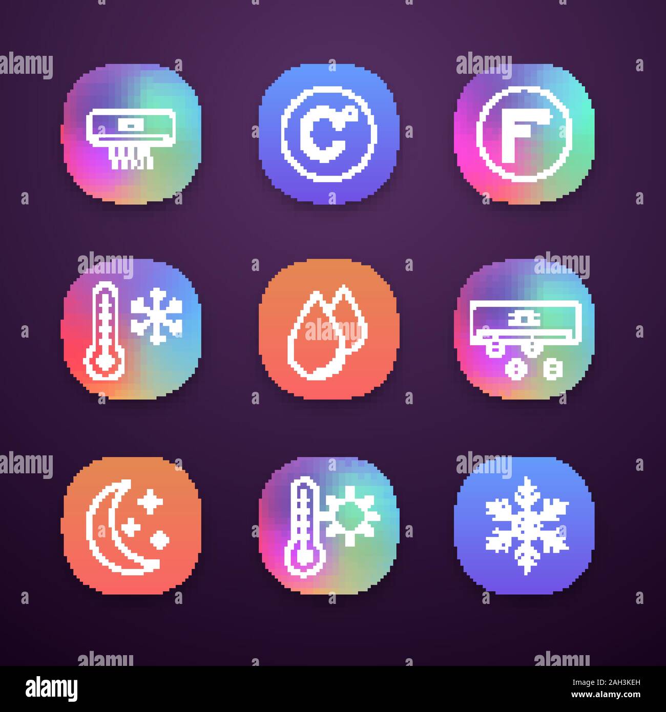 Air conditioning app icons set. Conditioner, Celsius, Fahrenheit