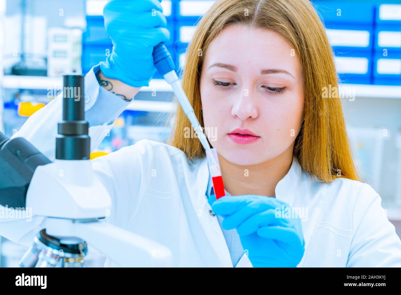 Girl lab technician at the clinic's microbiology laboratory Stock Photo
