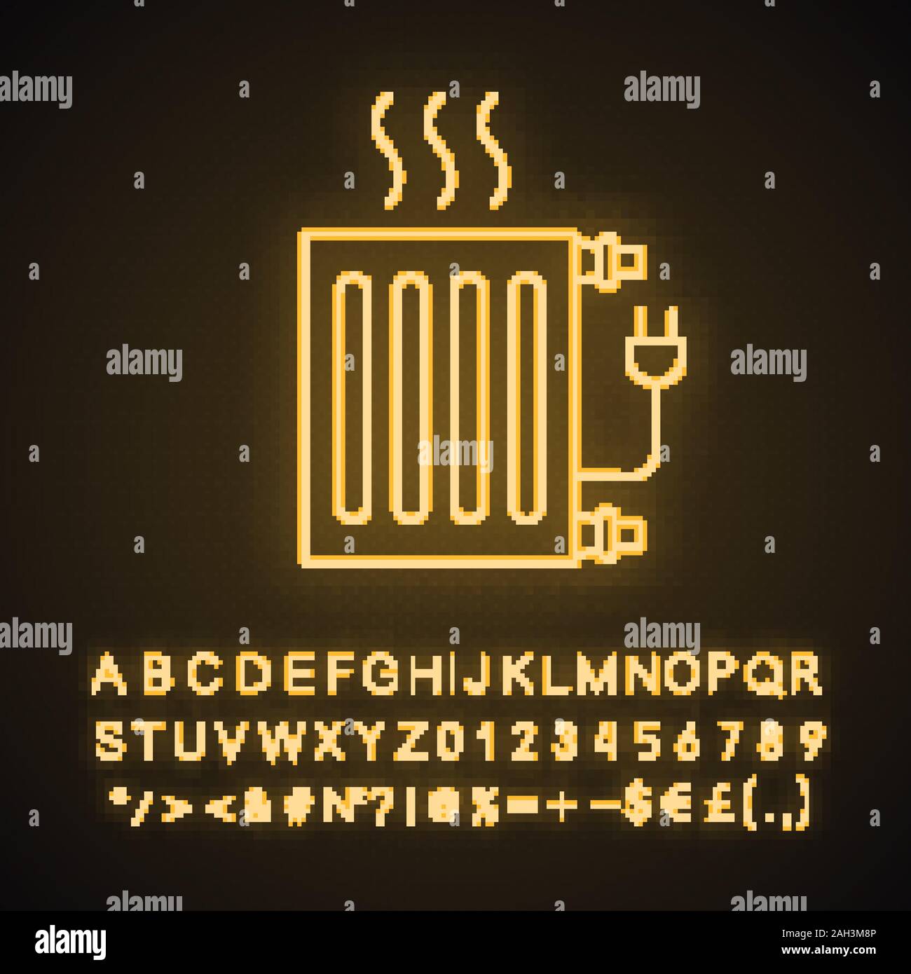 Electric radiator neon light icon. Heating battery. Heater. Glowing ...