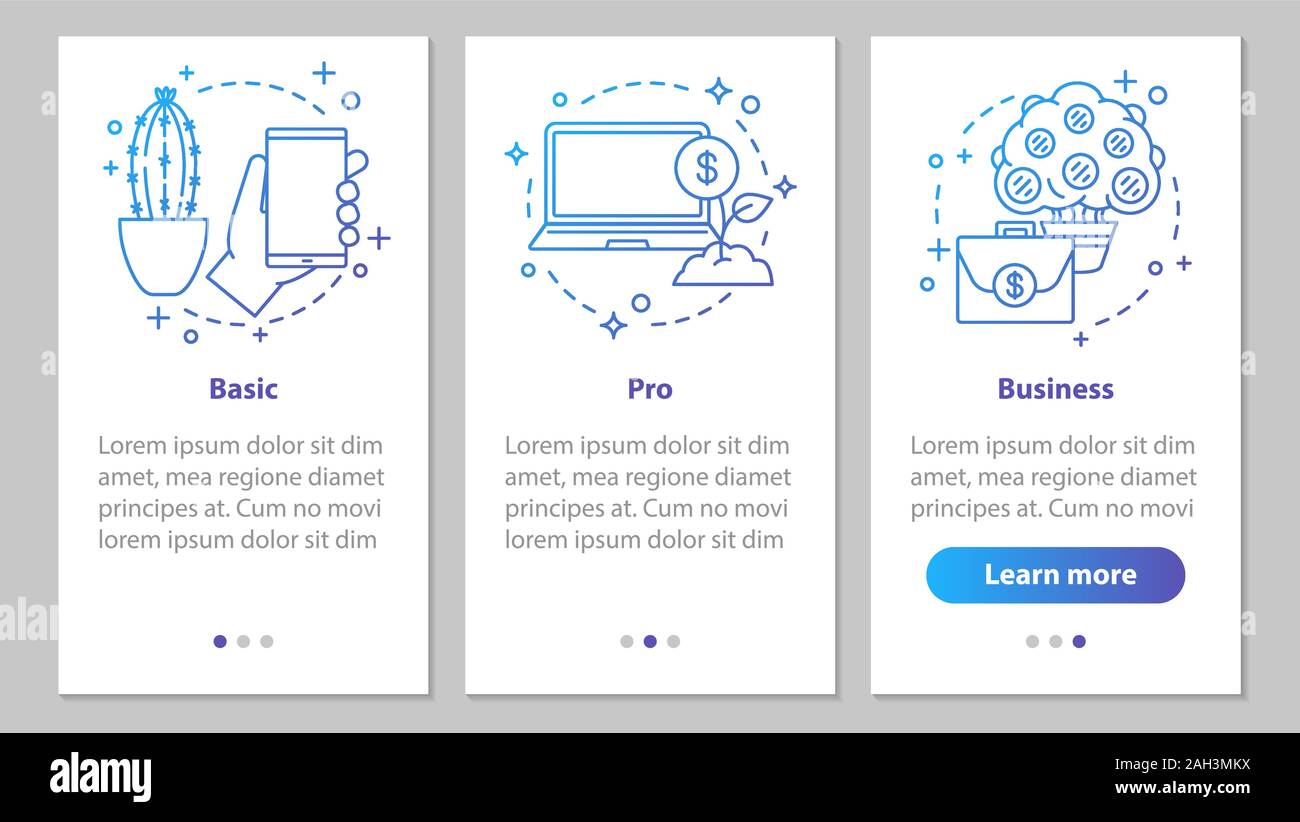Business development onboarding mobile app page screen with linear ...