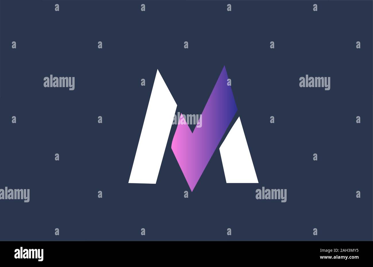 pink alphabet blue M letter logo design icon for company business ...