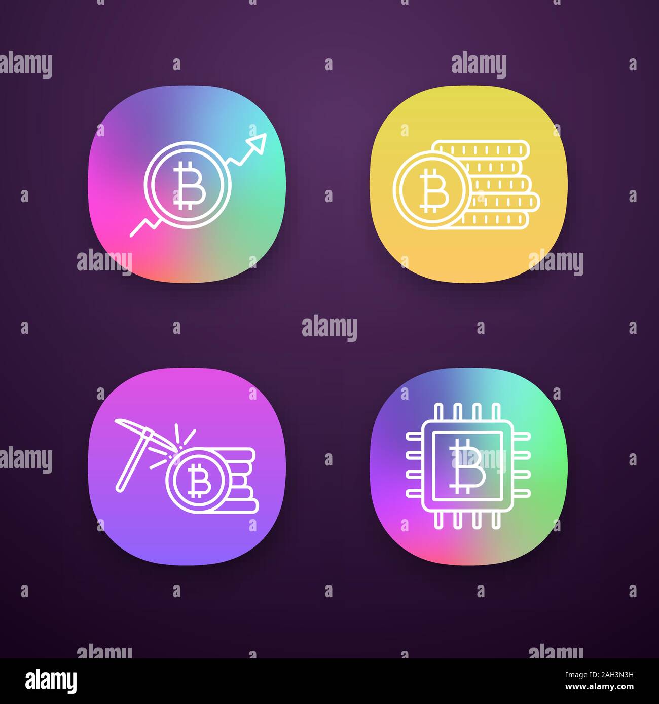 Bitcoin cryptocurrency app icons set. UI/UX user interface. Market growth  chart, bitcoin coins stack, mining, microchip. Web or mobile applications.  V Stock Vector Image & Art - Alamy