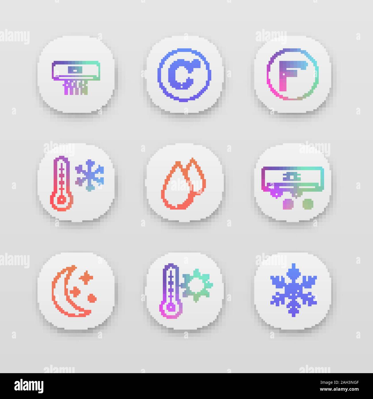 Air conditioning app icons set. UI/UX user interface. Conditioner