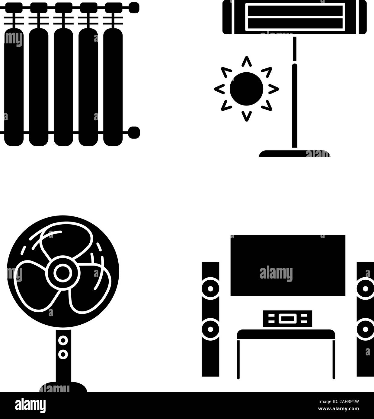 Household appliance glyph icons set. Radiators, infrared heater, stand ...