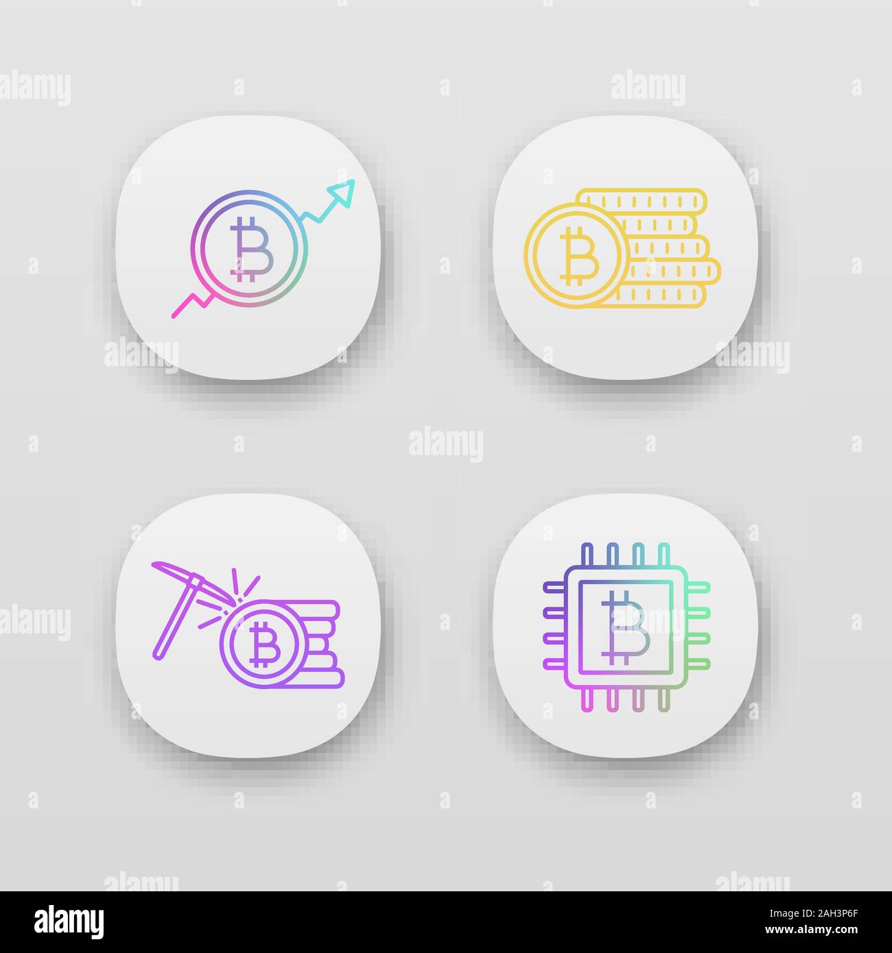 Bitcoin cryptocurrency app icons set. UI/UX user interface. Market ...