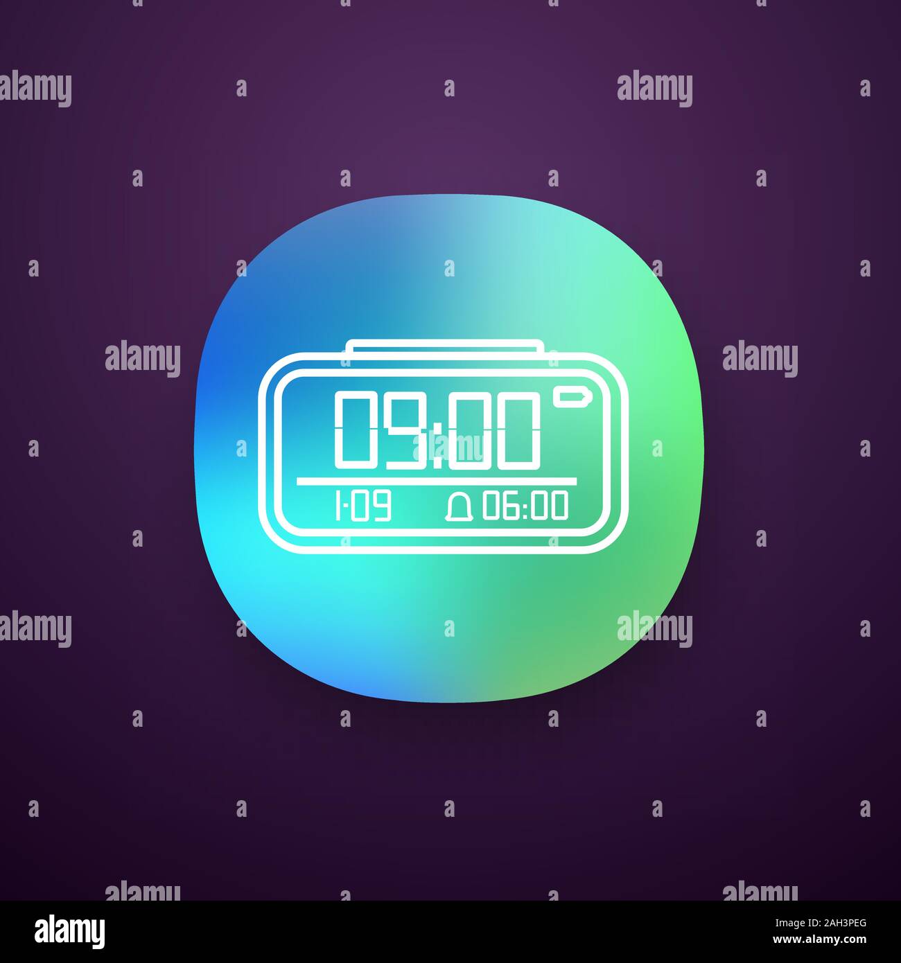 Digital alarm clock app icon. Electronic clock. Digital alarm watch. UI