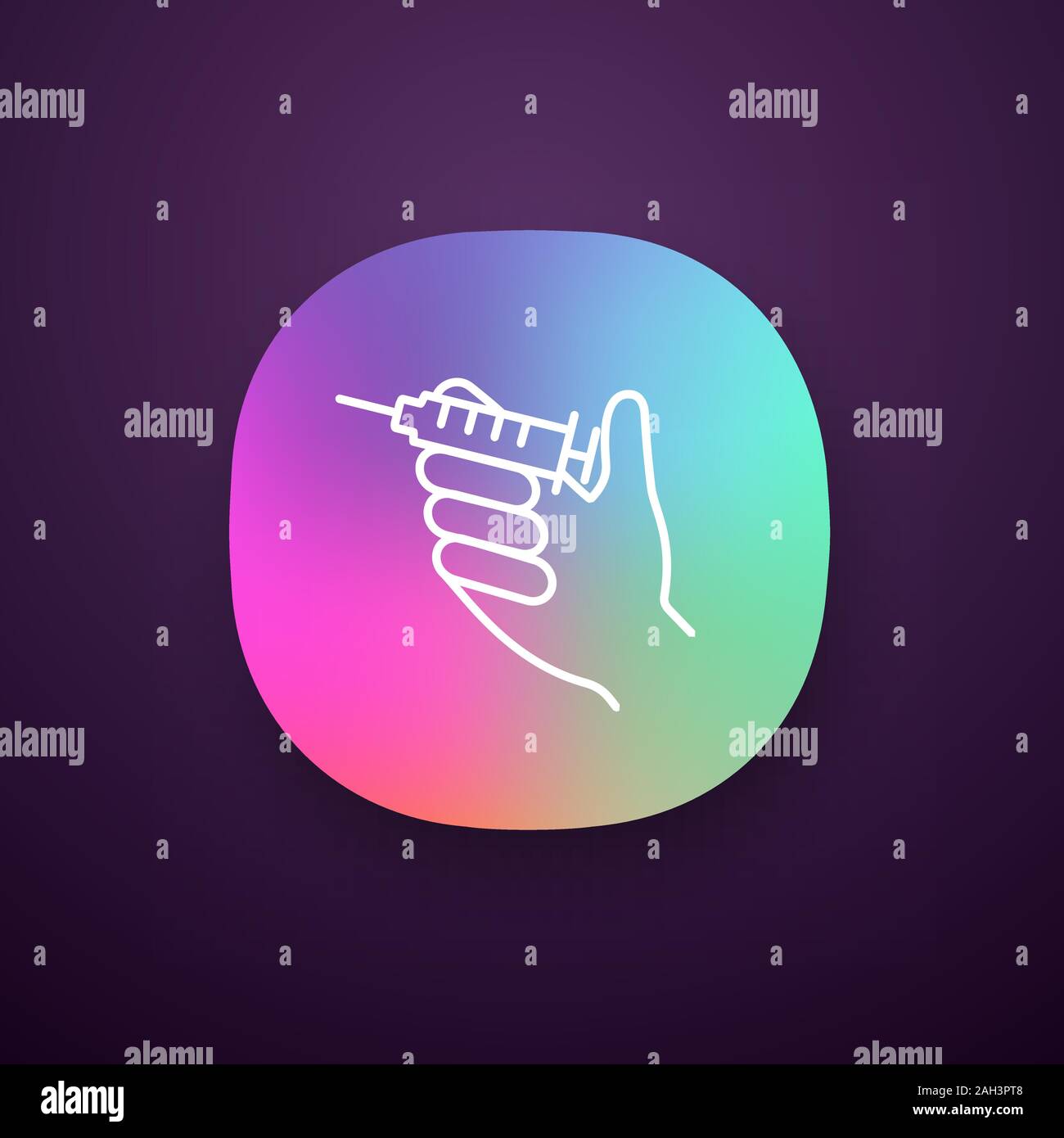 Injection app icon. UI/UX user interface. Hand holding syringe. Doctor