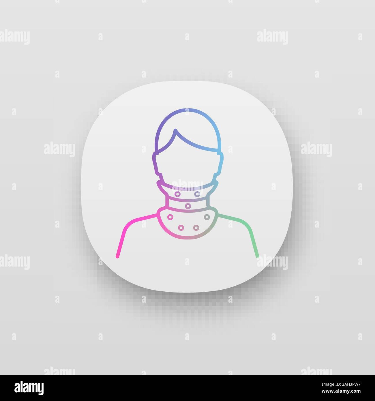 Cervical collar app icon. Neck brace. Medical foam neck support. UI/UX user interface. Orthopedic collar. Cervical spine stabilization. Traumatic head Stock Vector