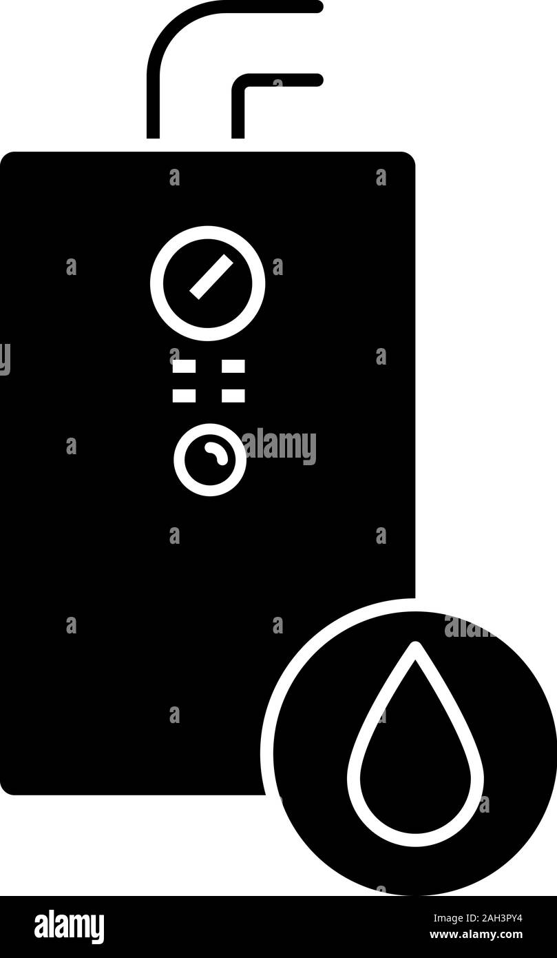 Gas water heater glyph icon. Heating water. Home boiler. Silhouette