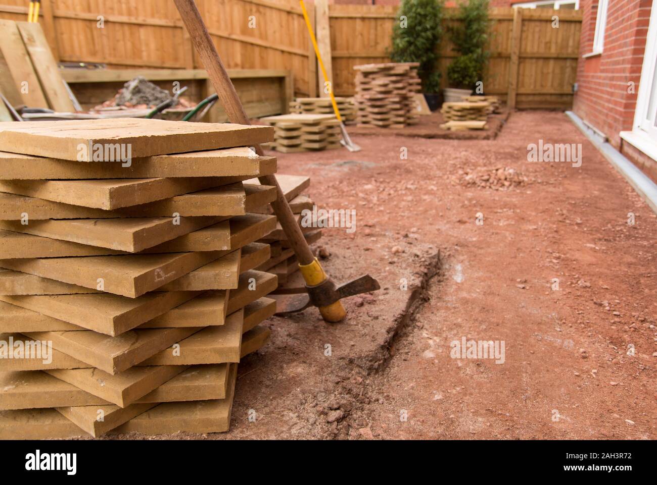 Paving slabs stacked landscaping garden Stock Photo