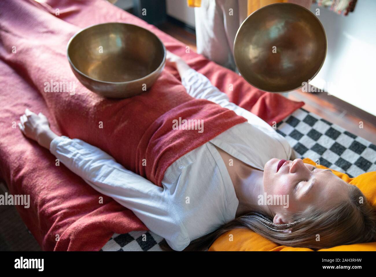 Tibetan Singing Bowl In Sound Therapy Stock Photo Alamy