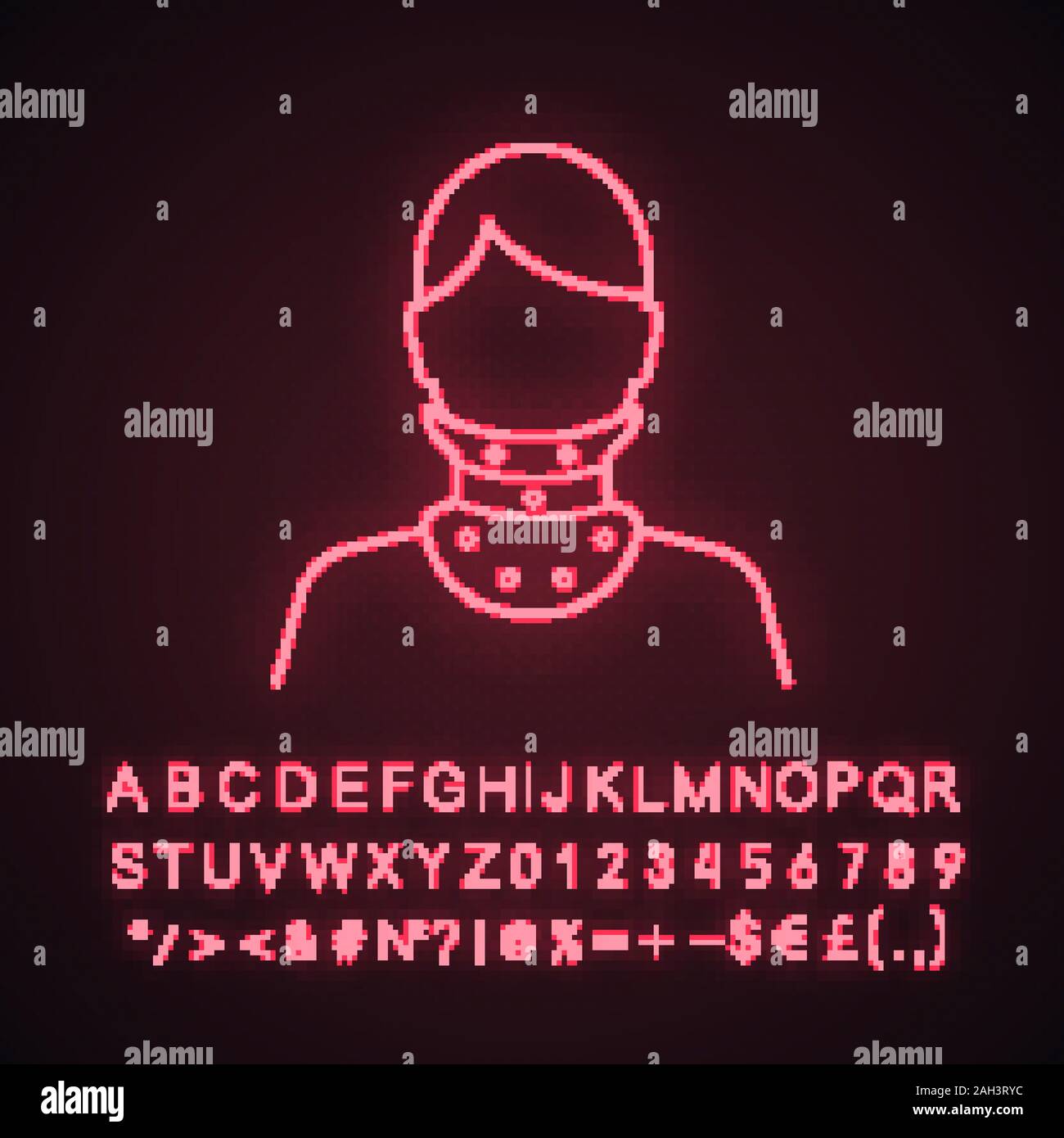 Cervical collar neon light icon. Neck brace. Medical neck support. Glowing sign with alphabet, numbers and symbols. Orthopedic collar. Traumatic head Stock Vector